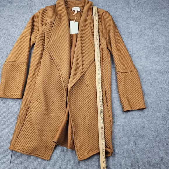 Skies Are Blue Sweater Womens Small Brown Longline Ribbed Open Front Cardigan - Picture 3 of 6